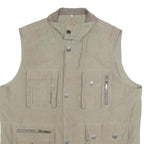 MIAN Mens Beige Utility Jacket XL Polyester Blend Zip Pockets Outdoor Vest