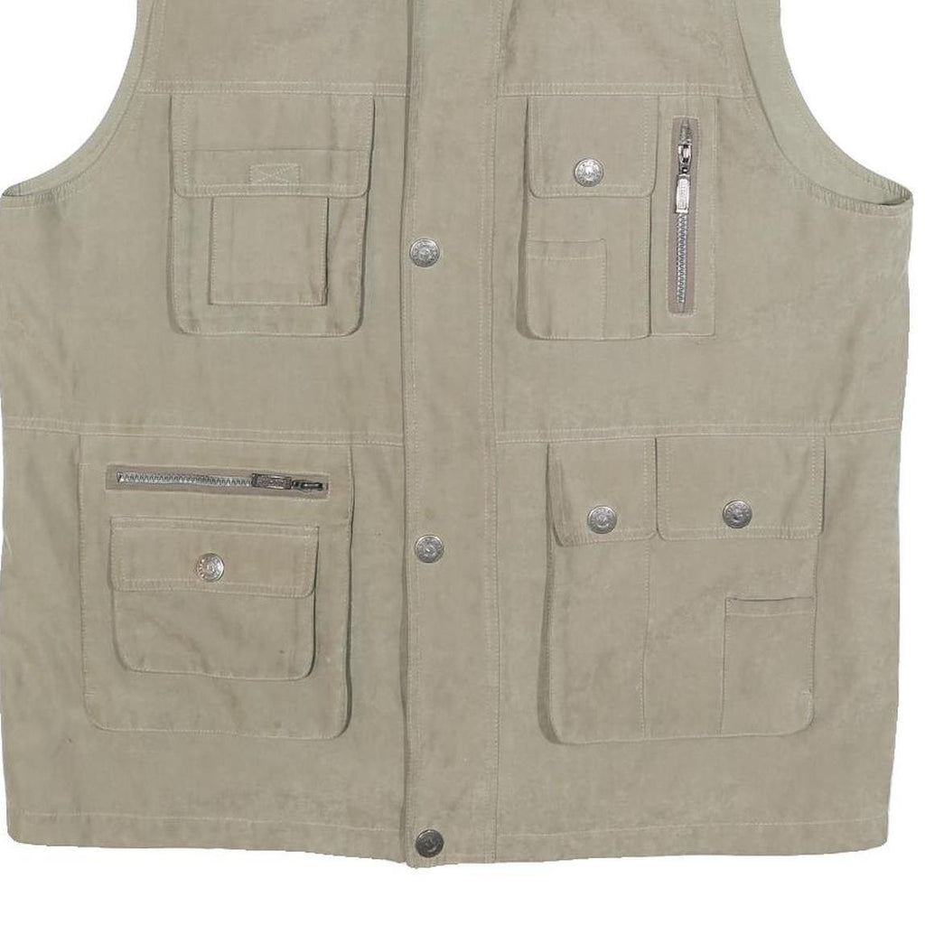 MIAN Mens Beige Utility Jacket XL Polyester Blend Zip Pockets Outdoor Vest