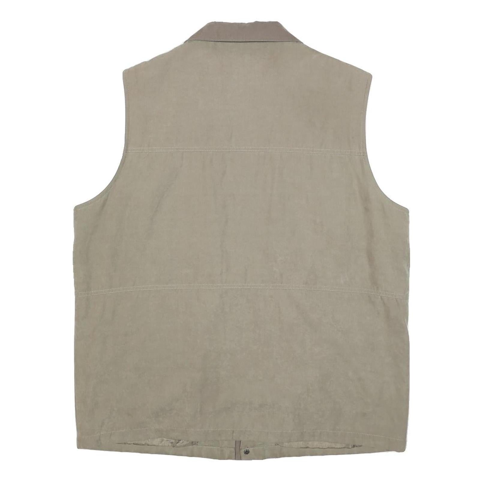 MIAN Mens Beige Utility Jacket XL Polyester Blend Zip Pockets Outdoor Vest