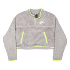 NIKE Womens Grey & Neon Yellow Fleece Zip Jacket M Polyester Blend Cropped