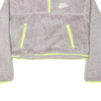 NIKE Womens Grey & Neon Yellow Fleece Zip Jacket M Polyester Blend Cropped
