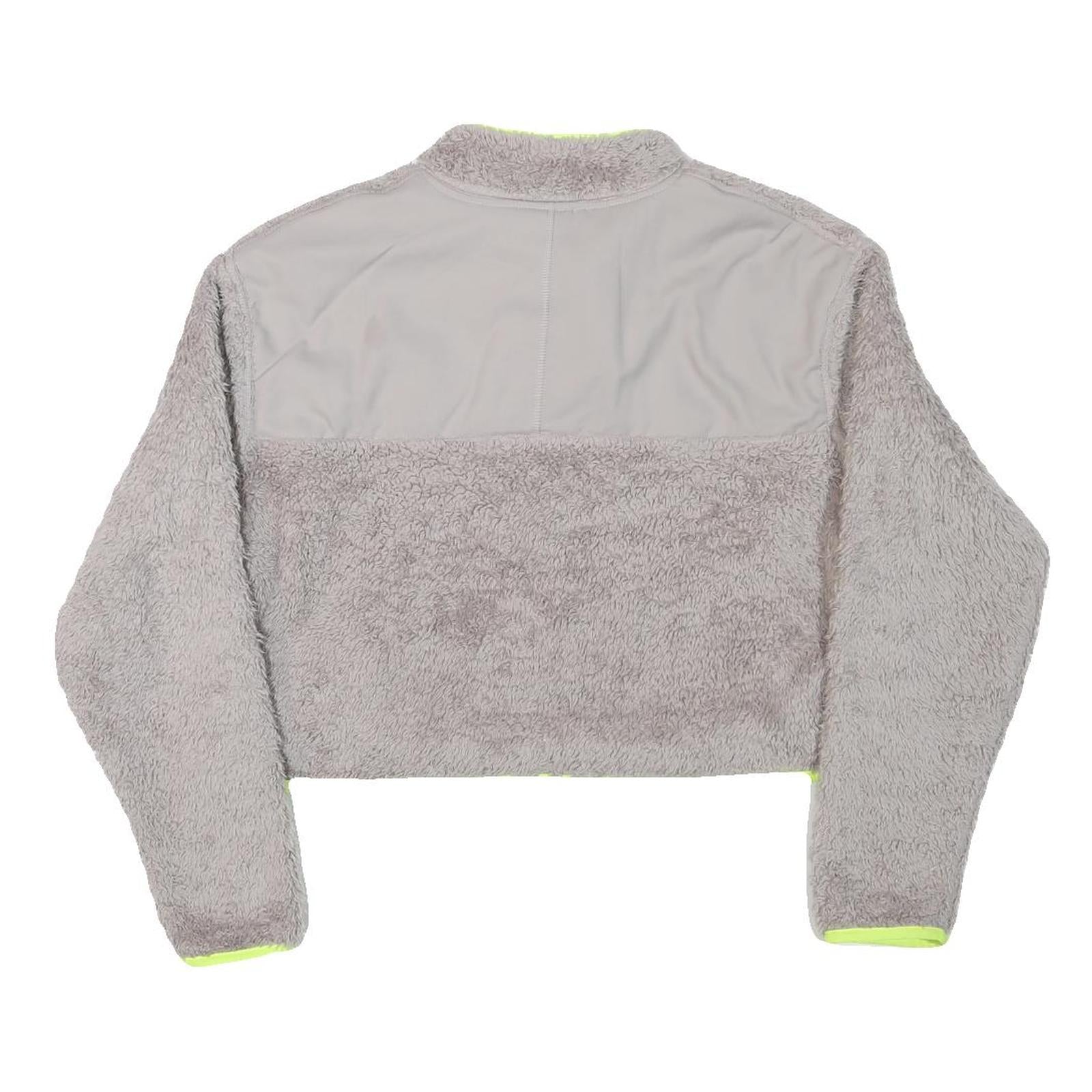 NIKE Womens Grey & Neon Yellow Fleece Zip Jacket M Polyester Blend Cropped