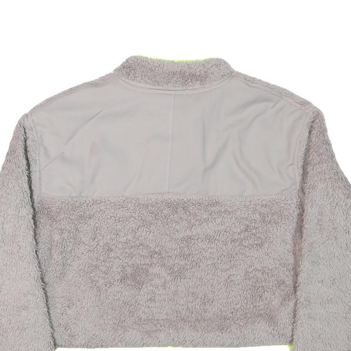 NIKE Womens Grey & Neon Yellow Fleece Zip Jacket M Polyester Blend Cropped