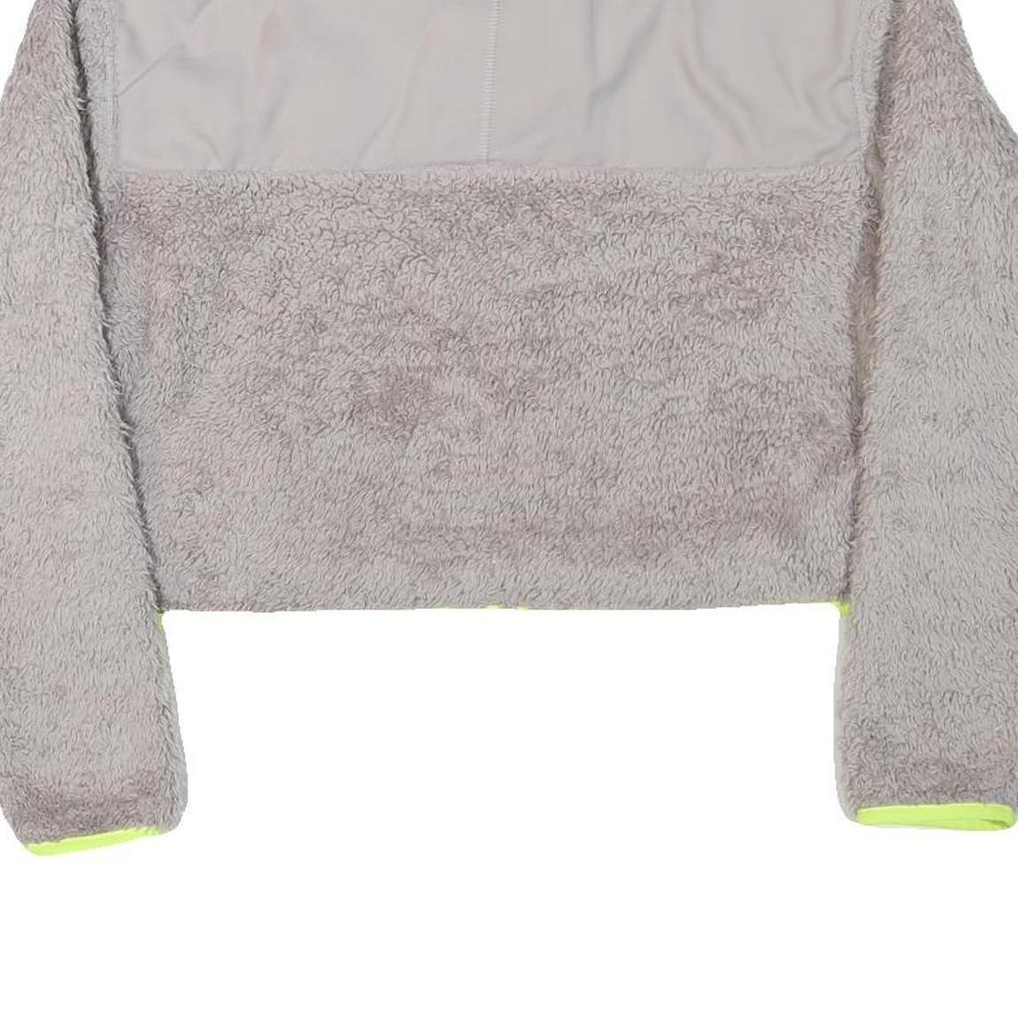 NIKE Womens Grey & Neon Yellow Fleece Zip Jacket M Polyester Blend Cropped