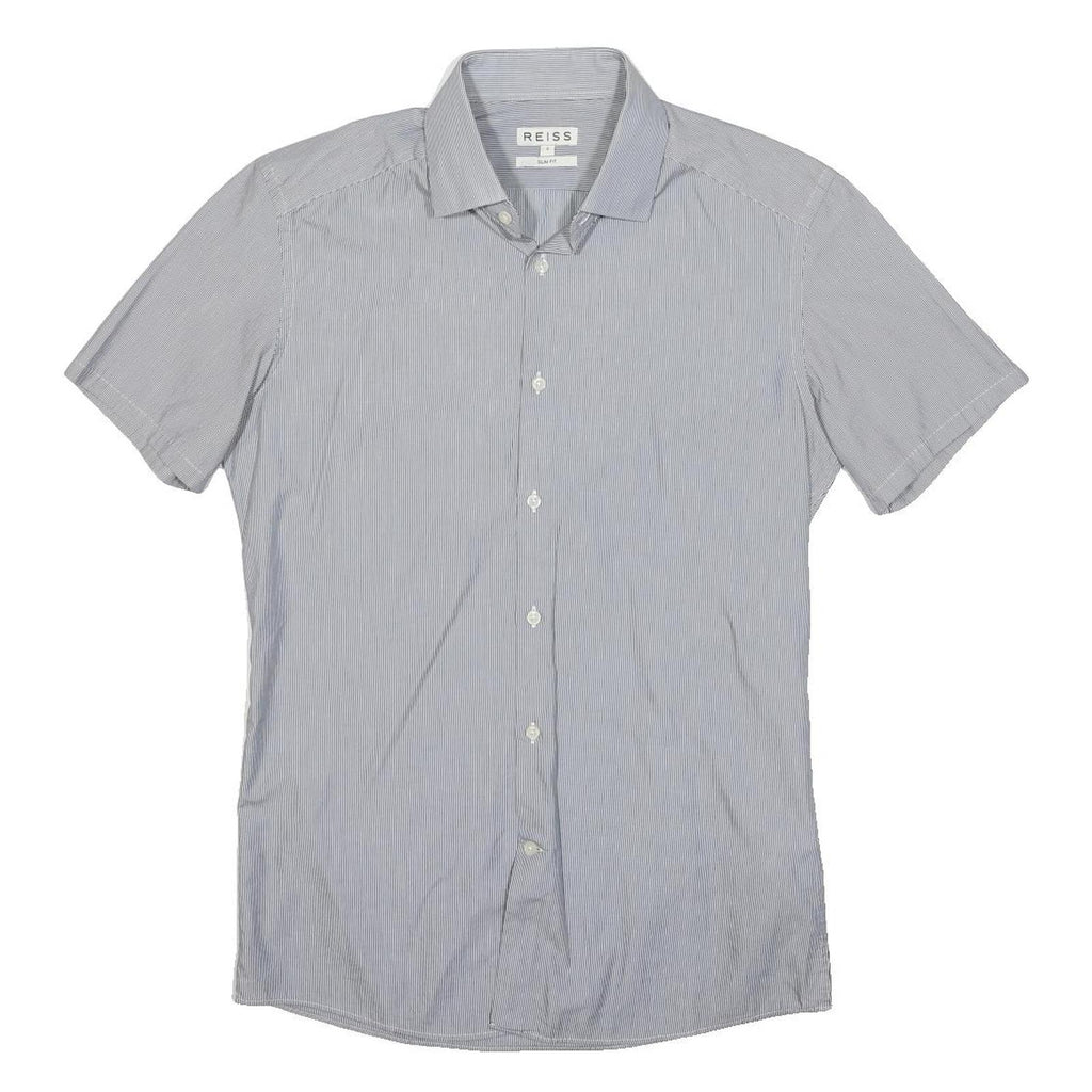 REISS Womens Blue & White Stripe Shirt S Button Down Cotton Blend Slim Fit