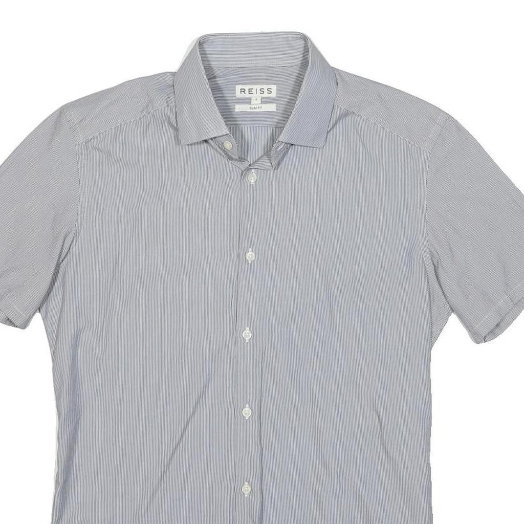 REISS Womens Blue & White Stripe Shirt S Button Down Cotton Blend Slim Fit