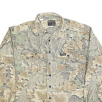 RATTLERS Mens Beige & Green Leaf Pattern Cotton Blend Shirt XL Casual Outdoor