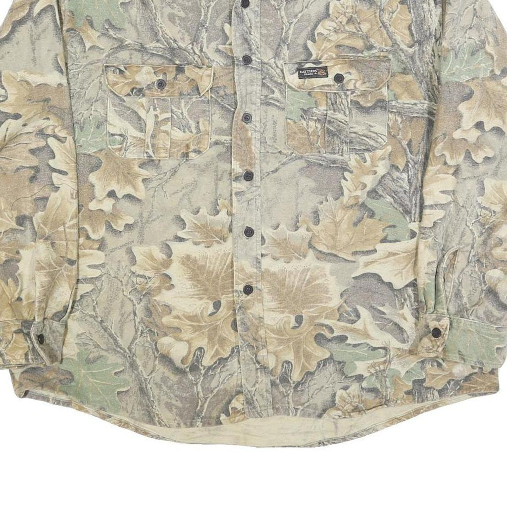 RATTLERS Mens Beige & Green Leaf Pattern Cotton Blend Shirt XL Casual Outdoor