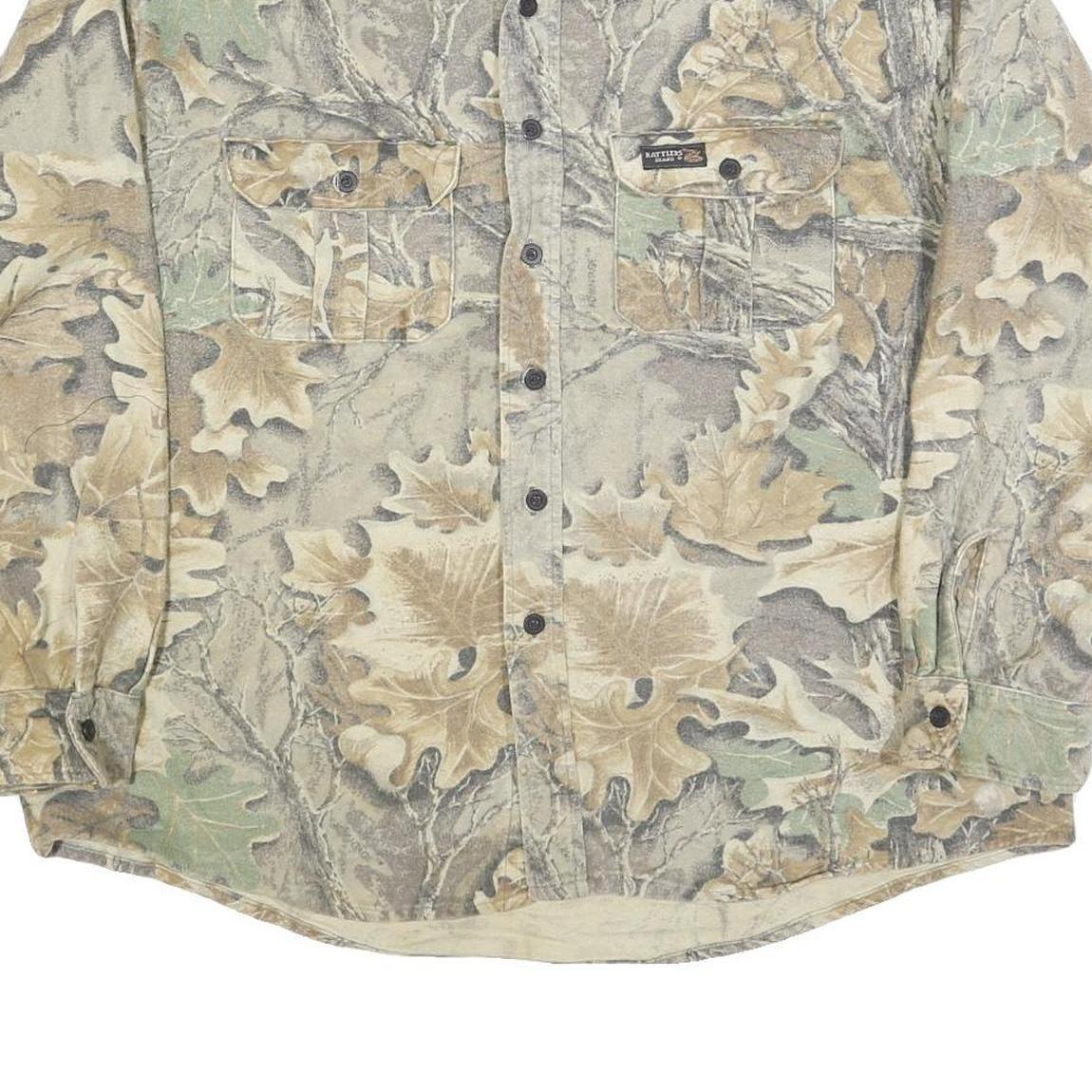 RATTLERS Mens Beige & Green Leaf Pattern Cotton Blend Shirt XL Casual Outdoor