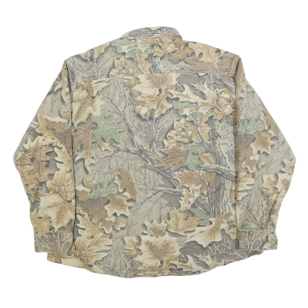 RATTLERS Mens Beige & Green Leaf Pattern Cotton Blend Shirt XL Casual Outdoor