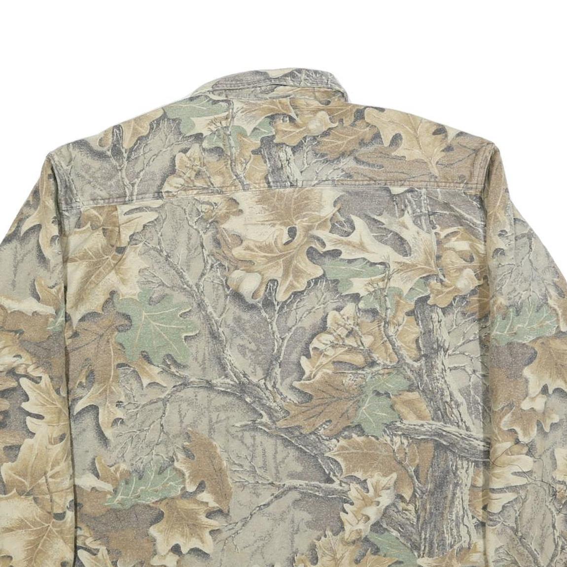 RATTLERS Mens Beige & Green Leaf Pattern Cotton Blend Shirt XL Casual Outdoor