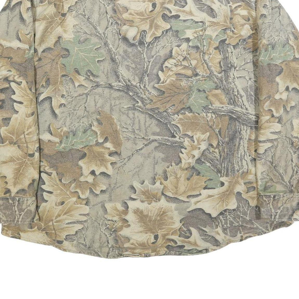 RATTLERS Mens Beige & Green Leaf Pattern Cotton Blend Shirt XL Casual Outdoor