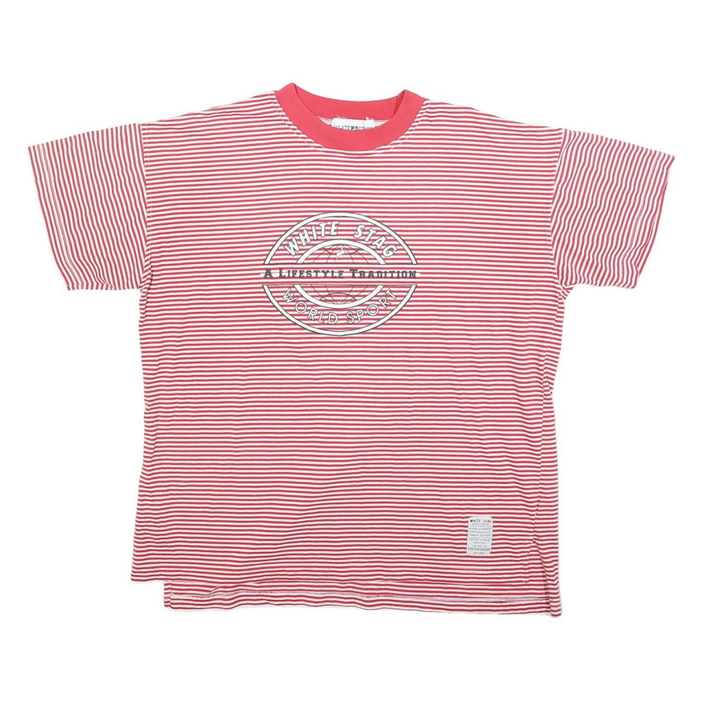 WHITE STAG Womens Red & White Stripe Graphic T-Shirt L Short Sleeve Crew Neck