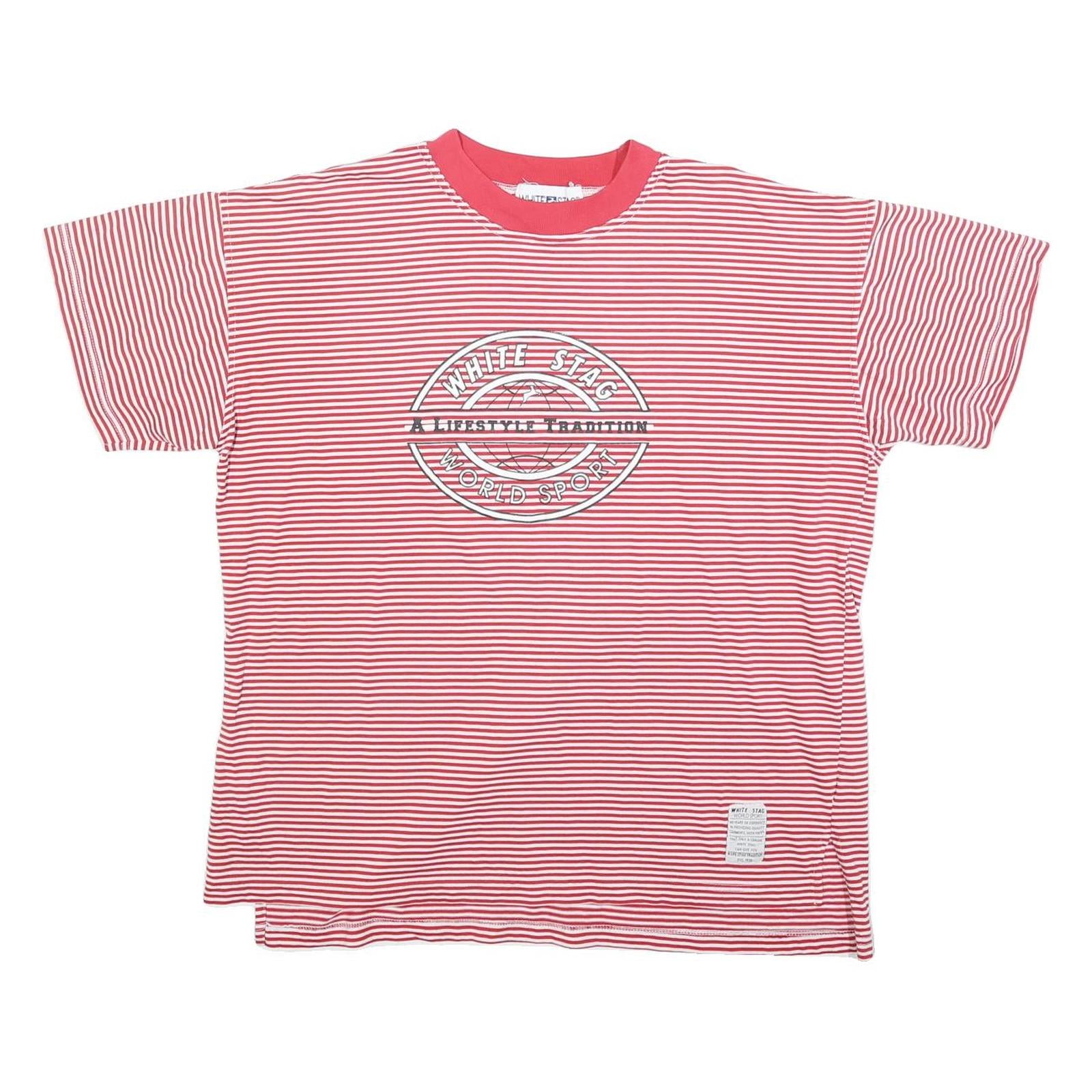 WHITE STAG Womens Red & White Stripe Graphic T-Shirt L Short Sleeve Crew Neck