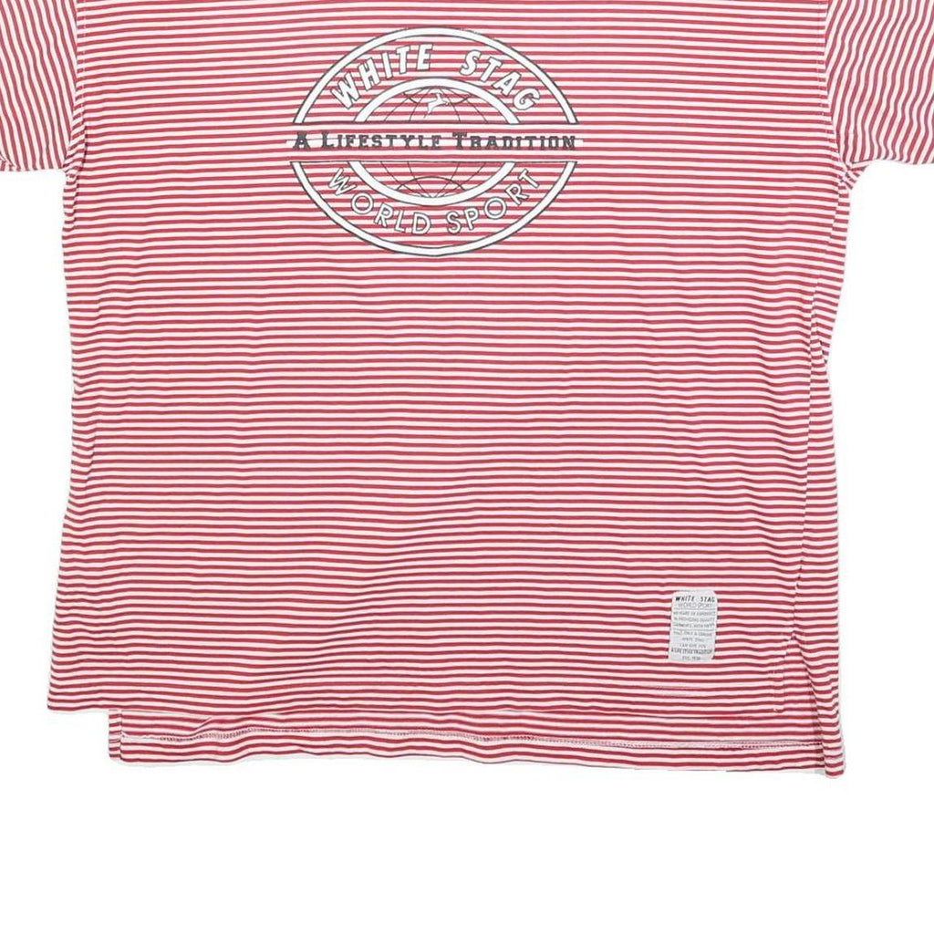 WHITE STAG Womens Red & White Stripe Graphic T-Shirt L Short Sleeve Crew Neck