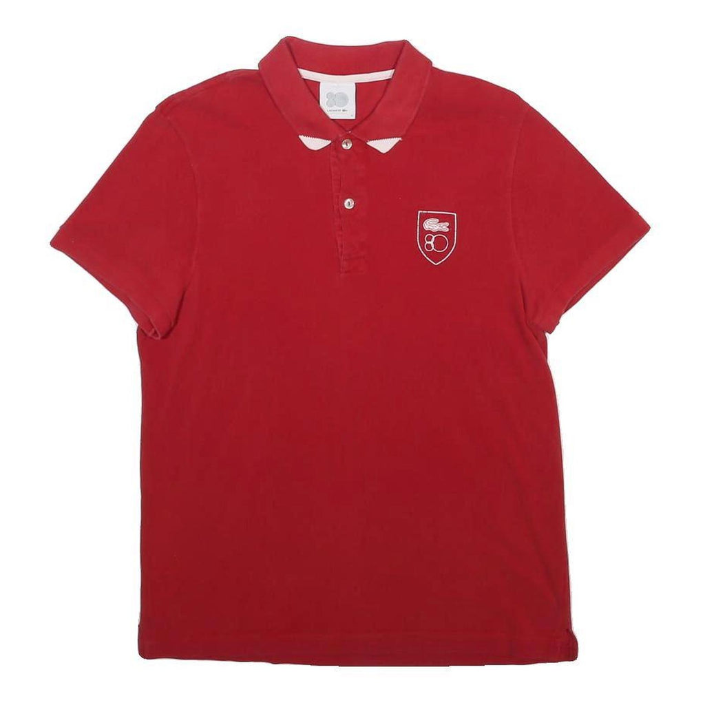 LACOSTE 80th Anniversary Mens Red Short Sleeve Polo Shirt S Cotton Blend Basic