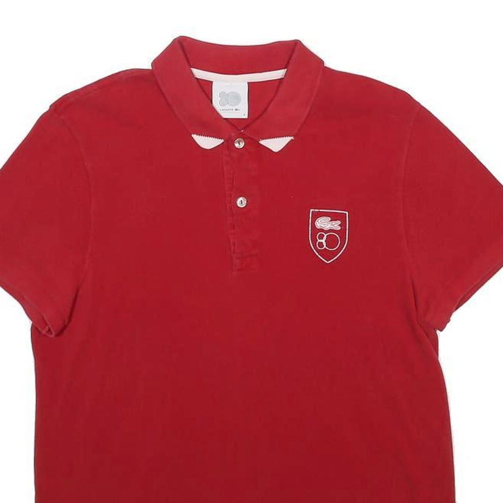 LACOSTE 80th Anniversary Mens Red Short Sleeve Polo Shirt S Cotton Blend Basic
