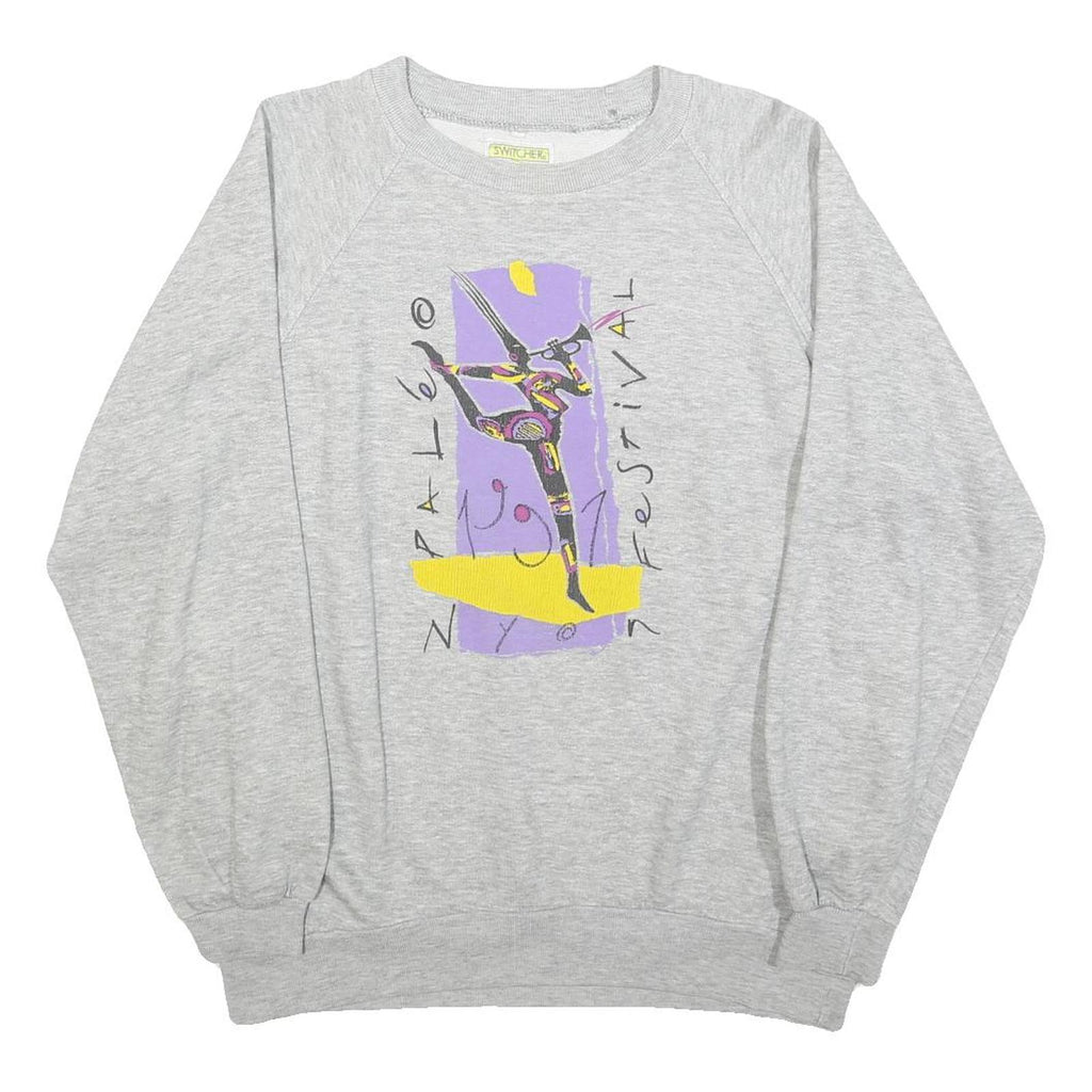 SWITCHER Womens Grey Cotton Blend Festival Graphic Crew Neck L Sweatshirt