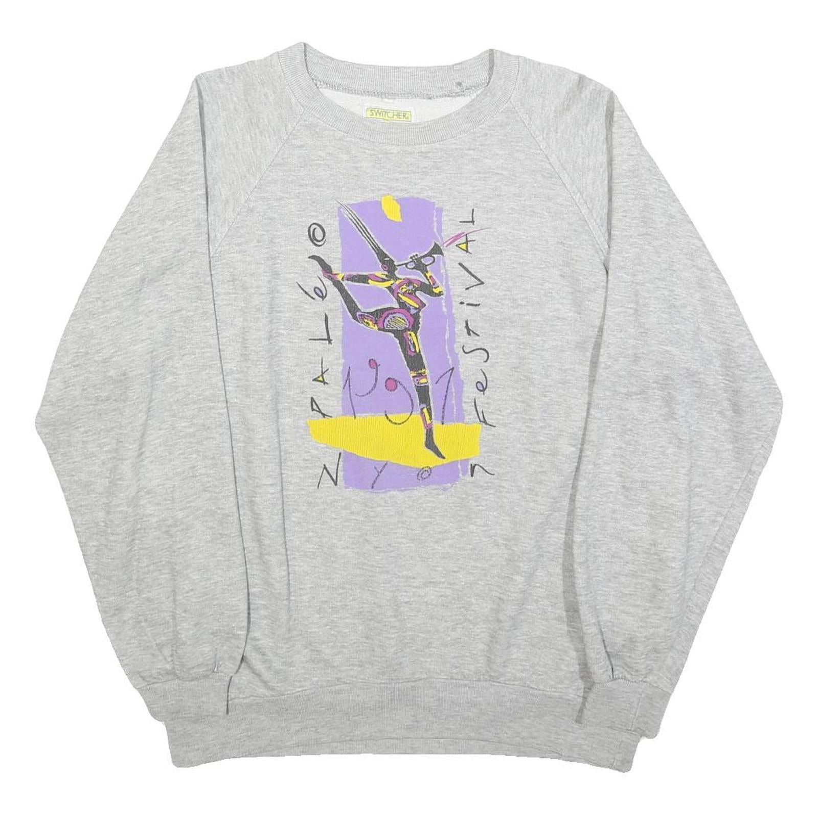 SWITCHER Womens Grey Cotton Blend Festival Graphic Crew Neck L Sweatshirt