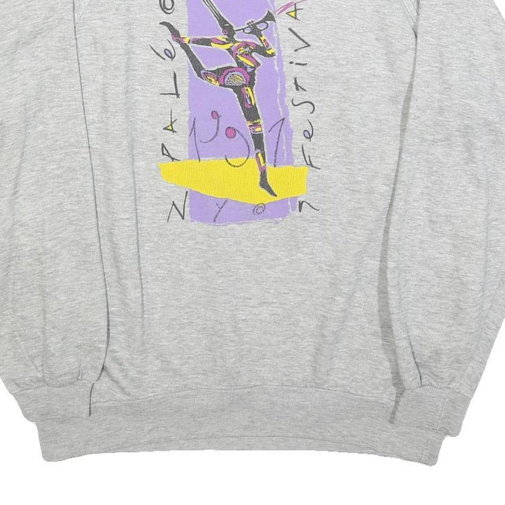 SWITCHER Womens Grey Cotton Blend Festival Graphic Crew Neck L Sweatshirt