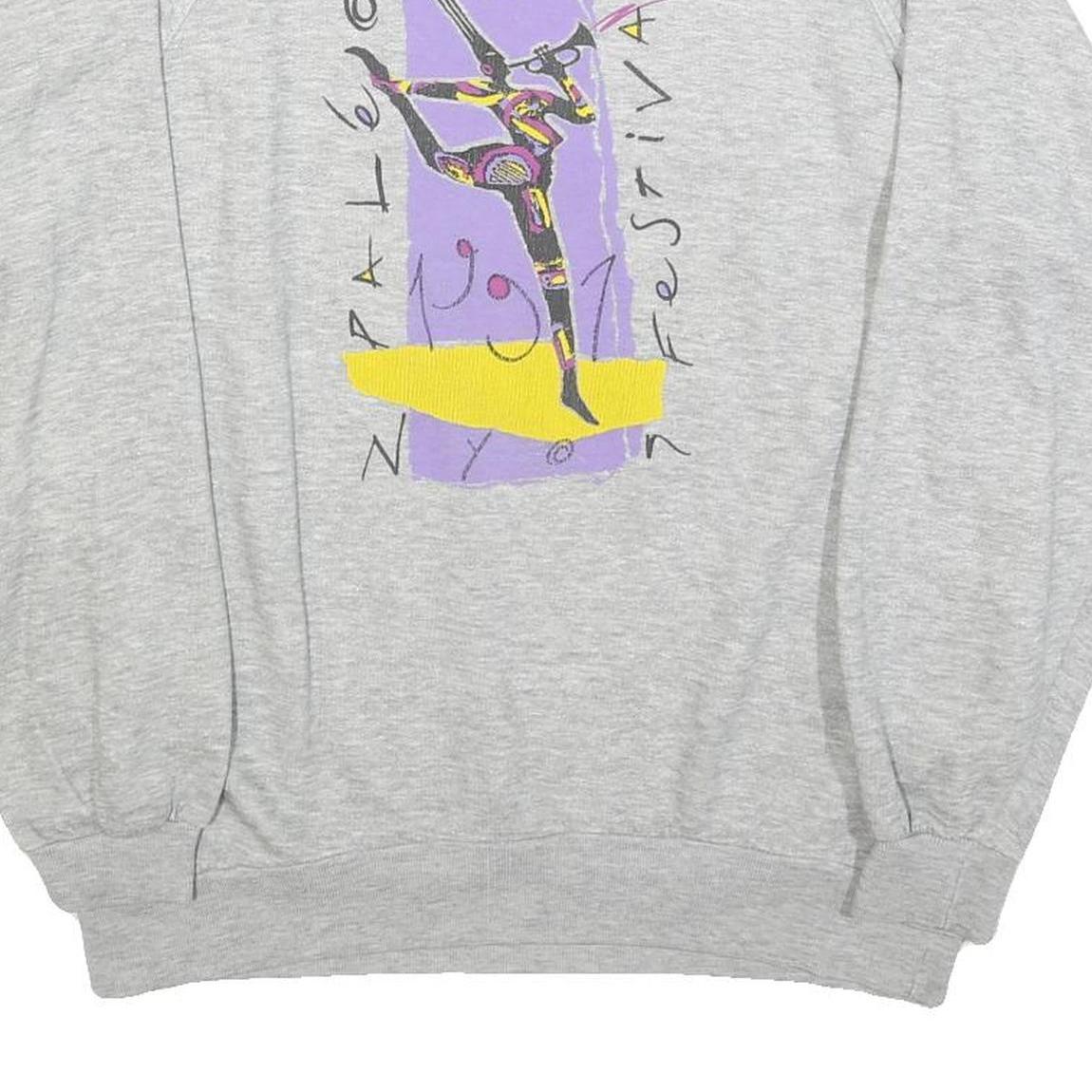 SWITCHER Womens Grey Cotton Blend Festival Graphic Crew Neck L Sweatshirt