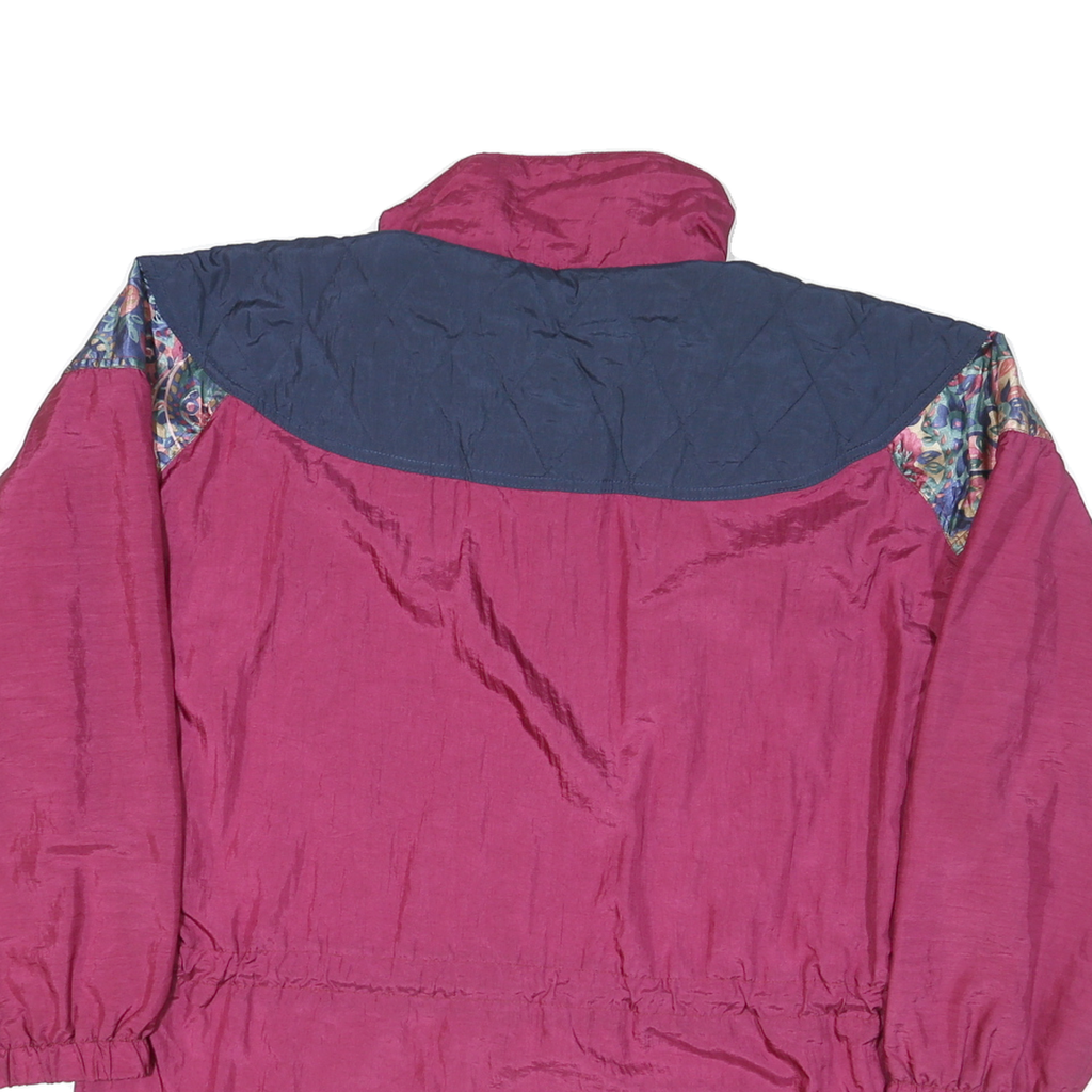 EASYWEAR Womens Maroon & Blue Floral Print Nylon Zip Jacket M Retro Casual