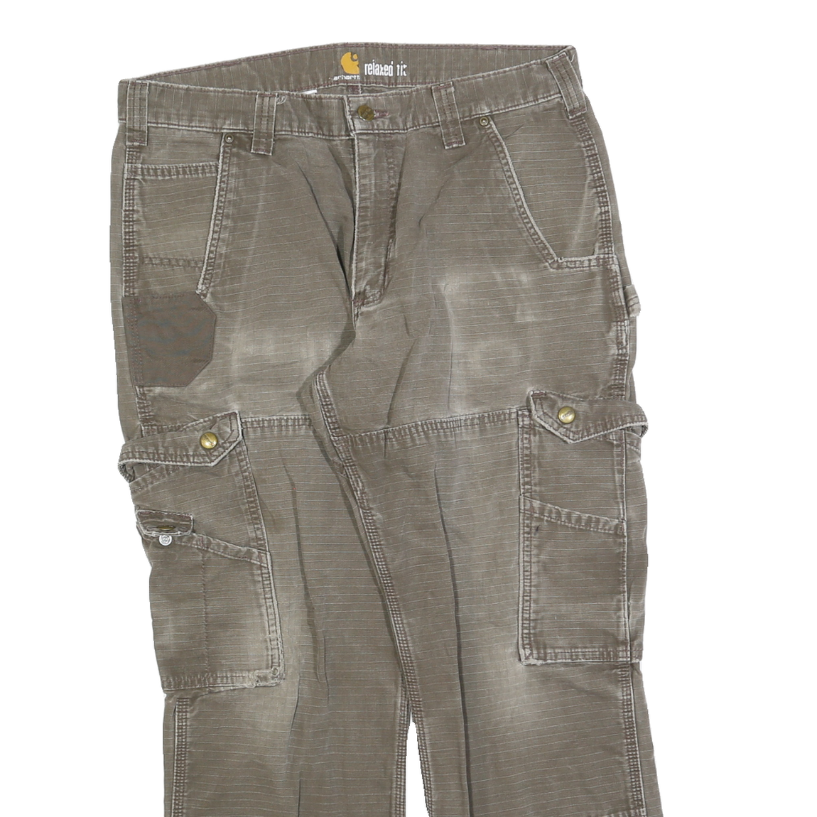 CARHARTT Mens Cotton Blend Brown Relaxed Fit Cargo Trousers W34 L30 Workwear