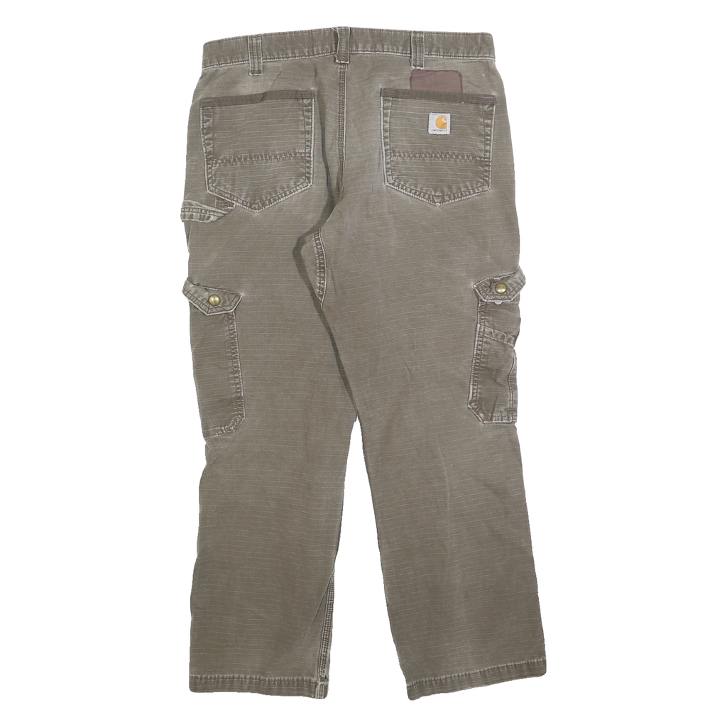 CARHARTT Mens Cotton Blend Brown Relaxed Fit Cargo Trousers W34 L30 Workwear