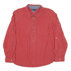 TOMMY HILFIGER Womens Red White Striped Shirt Long Sleeve Collared XL Zip Front