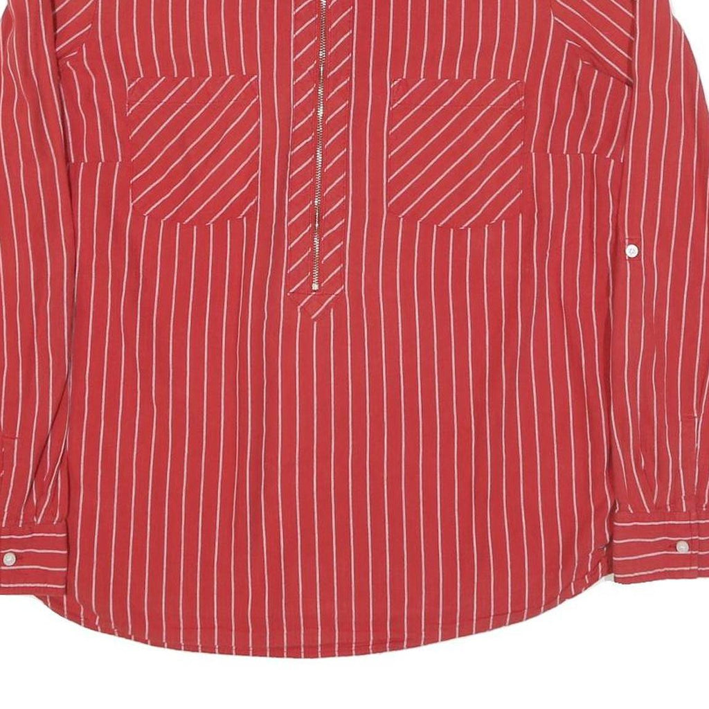 TOMMY HILFIGER Womens Red White Striped Shirt Long Sleeve Collared XL Zip Front