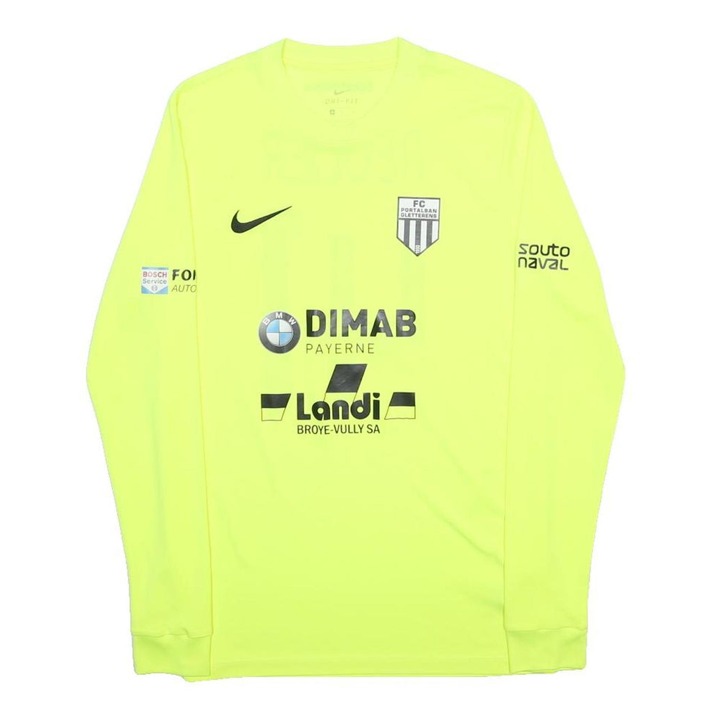 NIKE Mens Yellow FC Portalban Oclettens Football Shirt M Long Sleeve Crew Neck