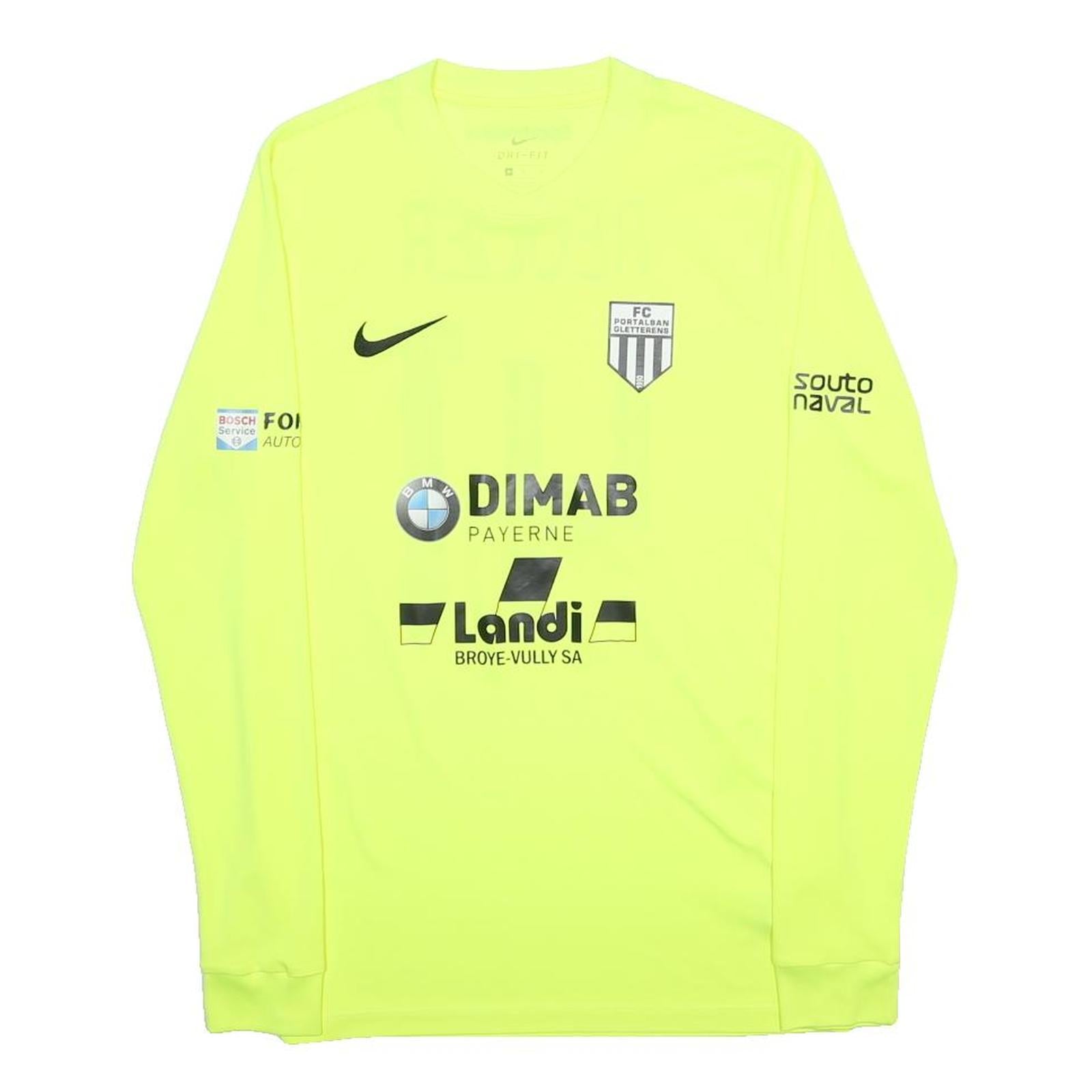 NIKE Mens Yellow FC Portalban Oclettens Football Shirt M Long Sleeve Crew Neck
