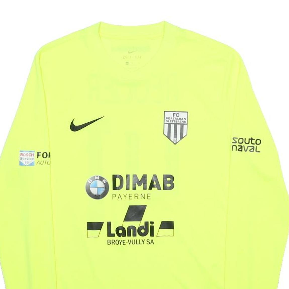NIKE Mens Yellow FC Portalban Oclettens Football Shirt M Long Sleeve Crew Neck