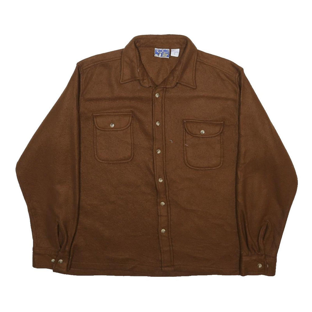 STAG HILL Mens Brown Polyester Shirt XL Button Pocket Comfortable Casual