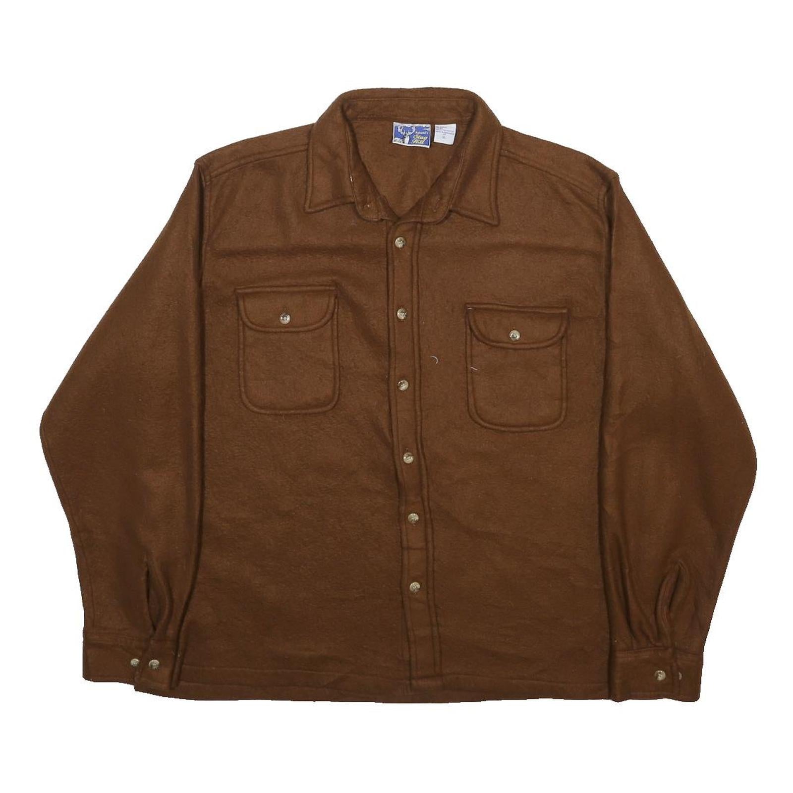 STAG HILL Mens Brown Polyester Shirt XL Button Pocket Comfortable Casual