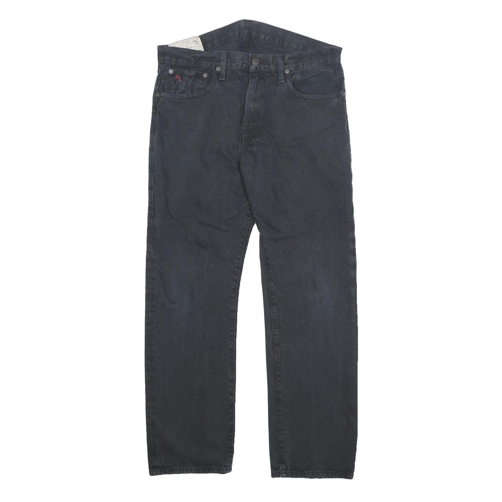 POLO RALPH LAUREN Mens Jeans Black Regular Straight Denim W32 L30 Classic Zip