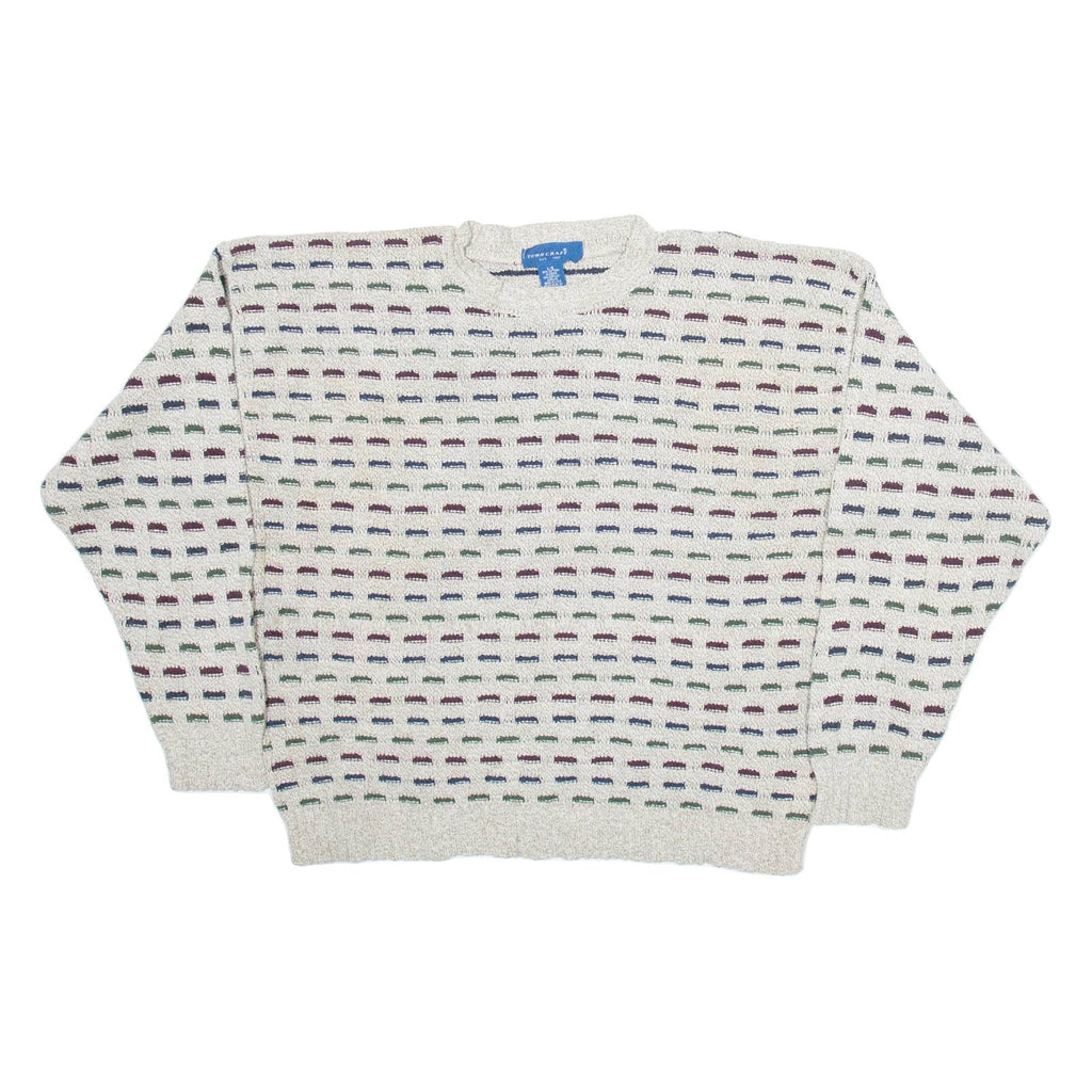 TOWNCRAFT Mens Patterned Jumper Beige Geometric Tight Knit L