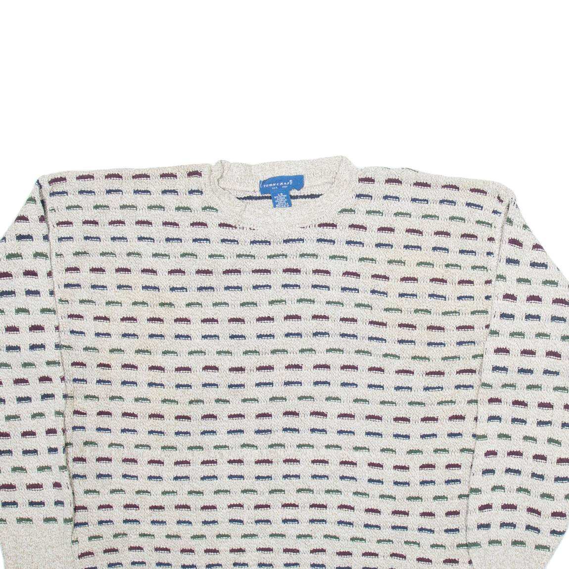 TOWNCRAFT Mens Patterned Jumper Beige Geometric Tight Knit L