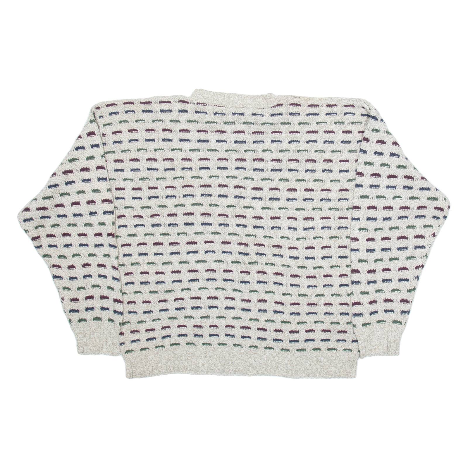 TOWNCRAFT Mens Patterned Jumper Beige Geometric Tight Knit L