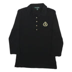 LAUREN RALPH LAUREN Womens Black Gold Crest Cotton Long Sleeve Collared Polo