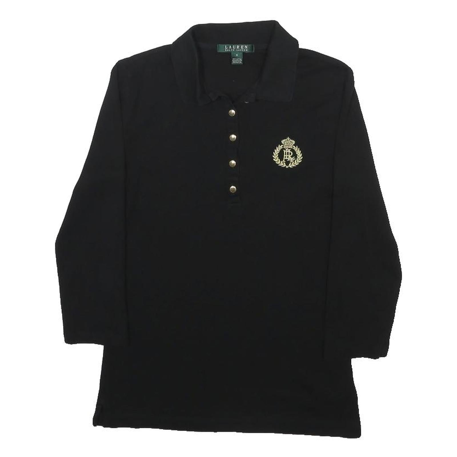 LAUREN RALPH LAUREN Womens Black Gold Crest Cotton Long Sleeve Collared Polo