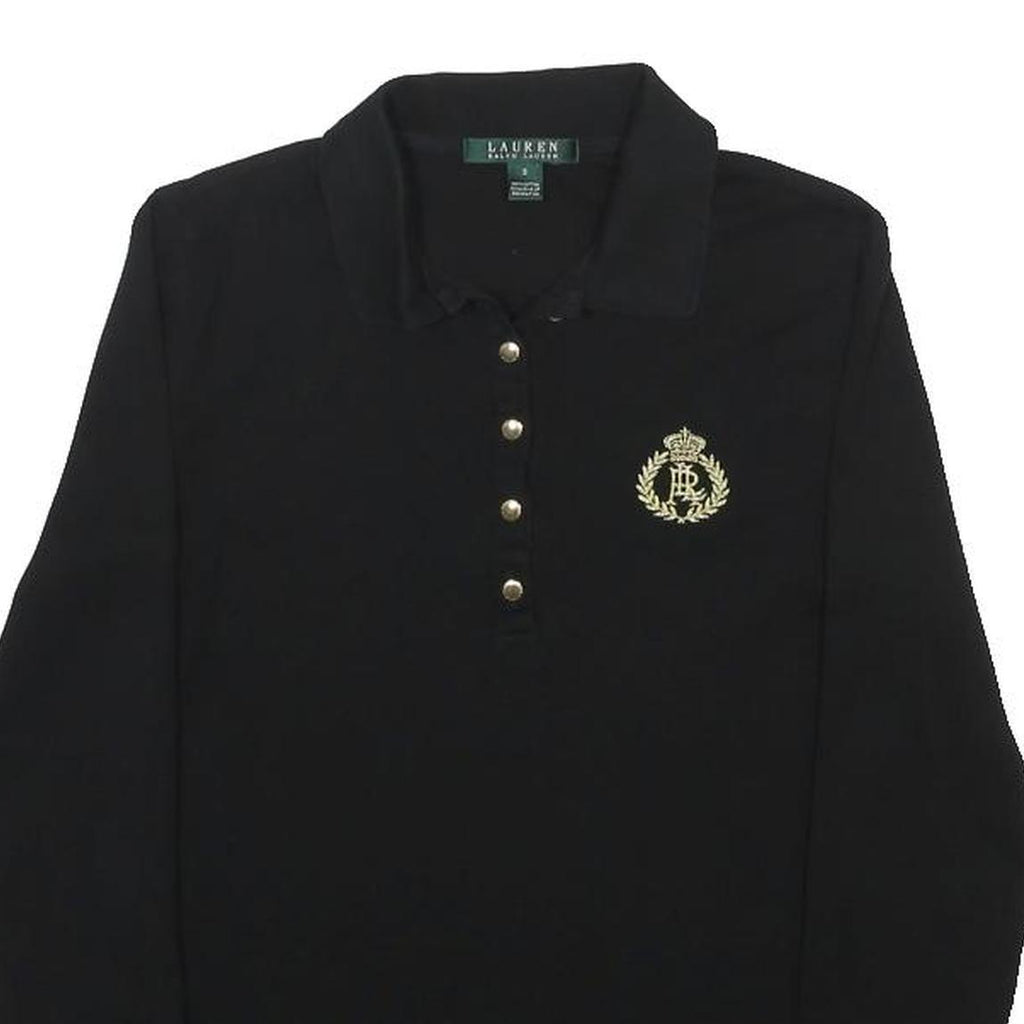LAUREN RALPH LAUREN Womens Black Gold Crest Cotton Long Sleeve Collared Polo
