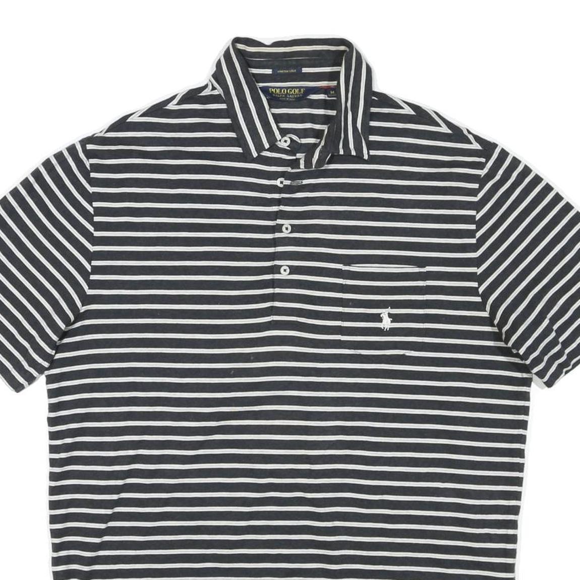 POLO RALPH LAUREN Mens Black & White Striped Short Sleeve Polo Shirt M Cotton