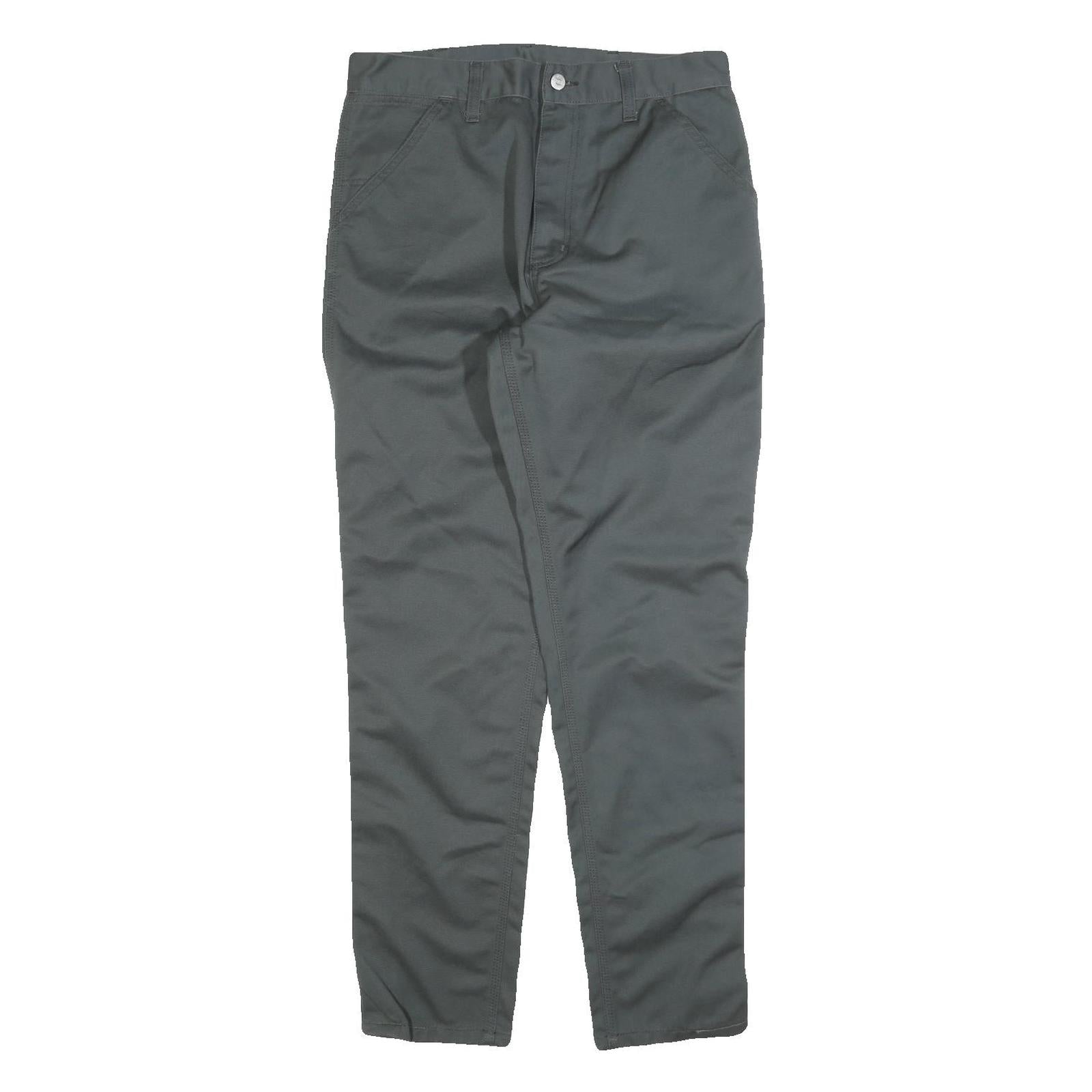 CARHARTT Mens Cotton Blend Grey Slim Straight Trousers W30 L32 Workwear Durable