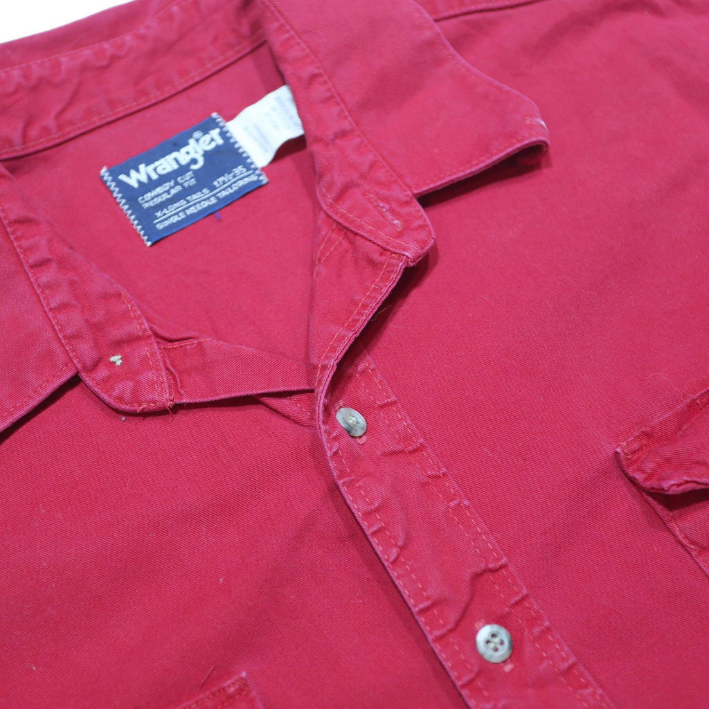 WRANGLER Mens Red Plain Cotton Shirt XL Classic Western Style Button Up