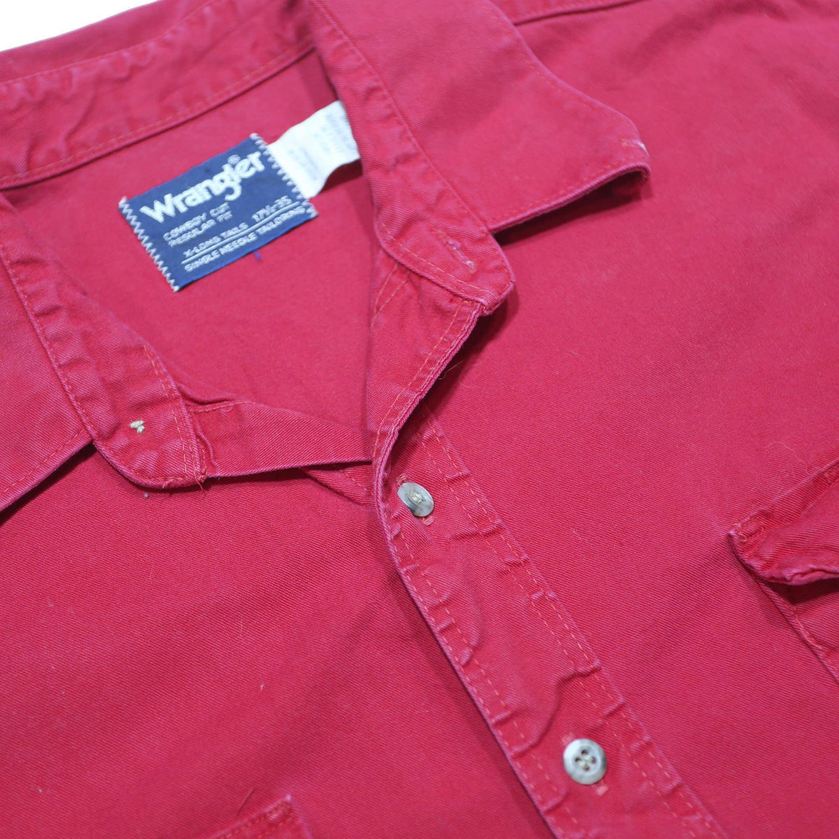 WRANGLER Mens Red Plain Cotton Shirt XL Classic Western Style Button Up