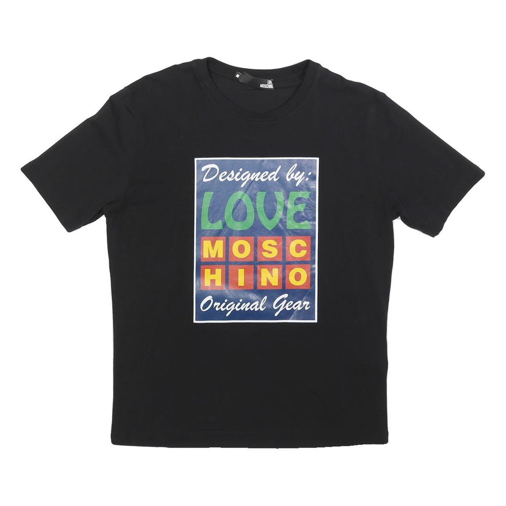 LOVE MOSCHINO Womens Black Graphic T-Shirt M Short Sleeve Crew Neck Cotton Blend