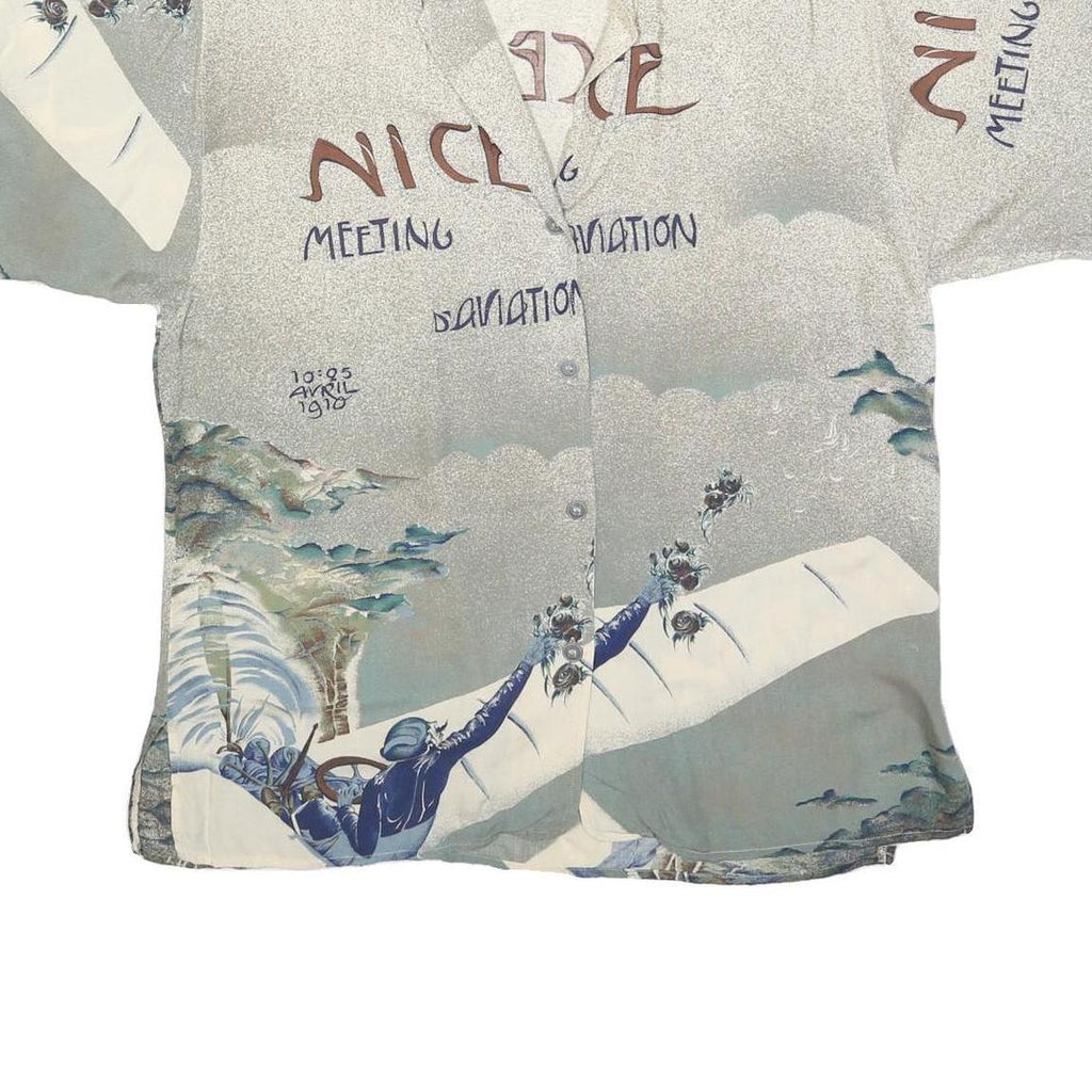 KT Womens Grey Printed Shirt Short Sleeve Collared UK 12 Aviation Themed