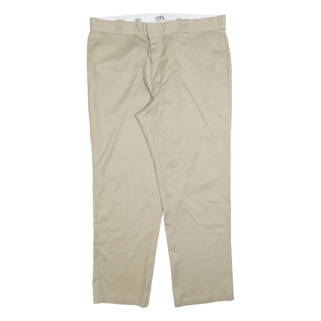 DICKIES Mens Cotton Blend Beige Regular Fit Straight Leg Trousers W42 L32