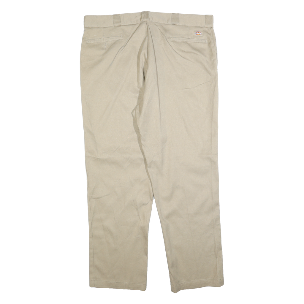 DICKIES Mens Cotton Blend Beige Regular Fit Straight Leg Trousers W42 L32